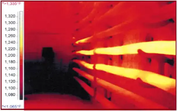 Tubos calefactores en un calefactor encendido en funcionamiento