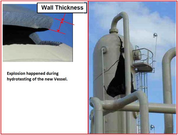 Explosion of a vertical vessel during hydrotesting