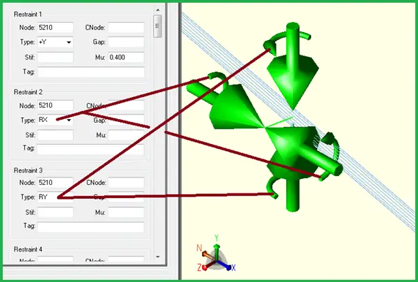 Graphical view of Rotational Restraints in Caesar II Version 10.0