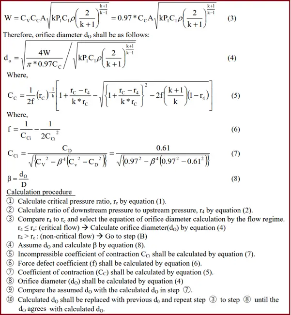 Orifice Diameter Equation for Critical Flow