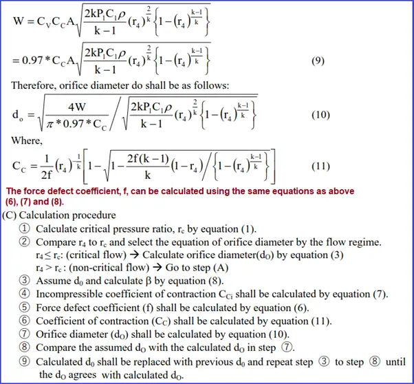 Orifice Diameter Equation for Non-Critical Flow