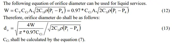 Orifice Diameter Equation for Liquid Service