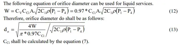 Ecuación del diámetro del orificio para servicio de líquidos
