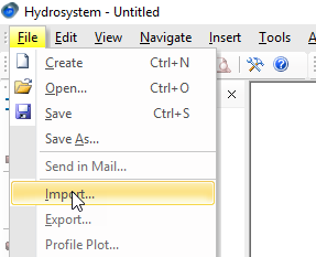Importing the file in HYDROSYSTEM