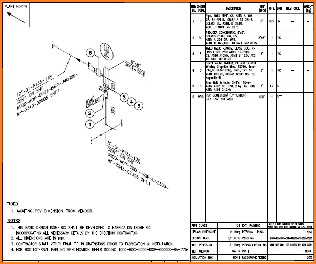 drawings of ISOMETRIC PIPING DIAGRAMS