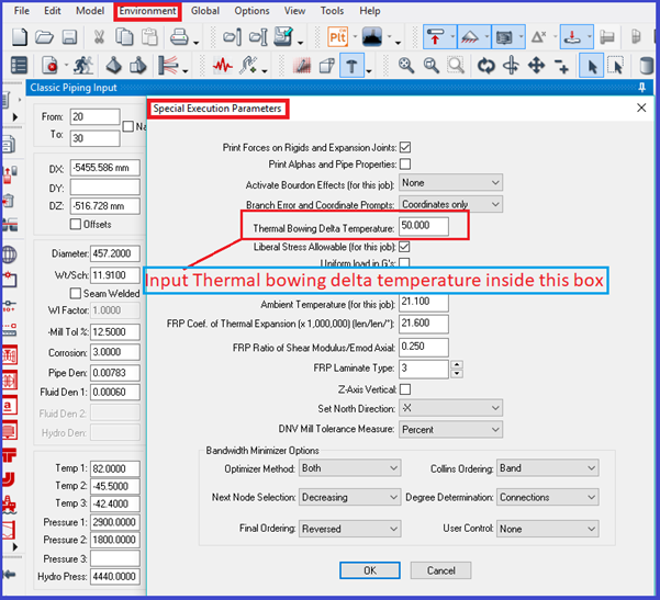 Thermal Bowing Delta Temperature in Caesar II