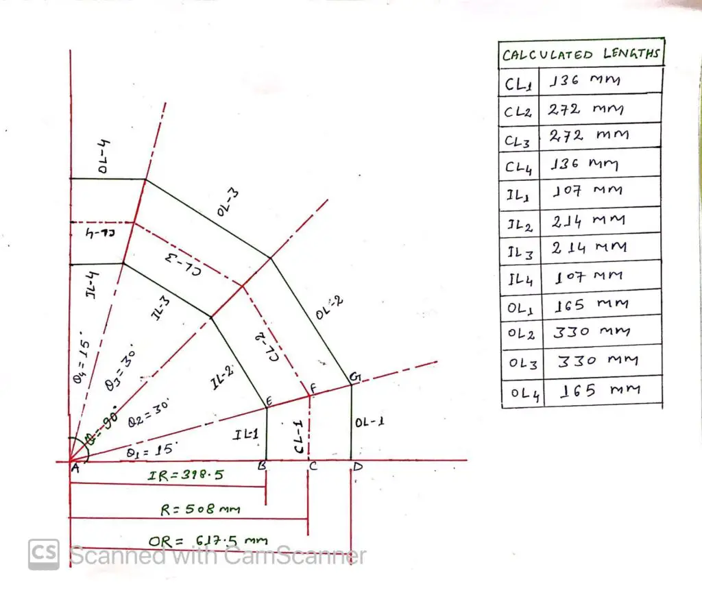 Sketch of Miter Bend for Calculation