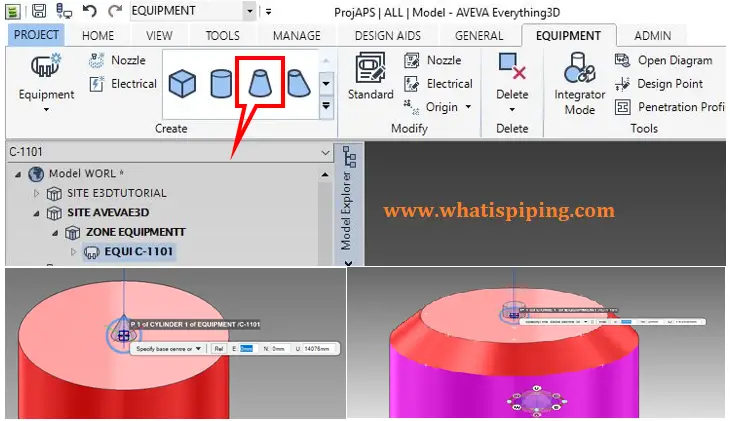 Modeling the cone part of column in E3D