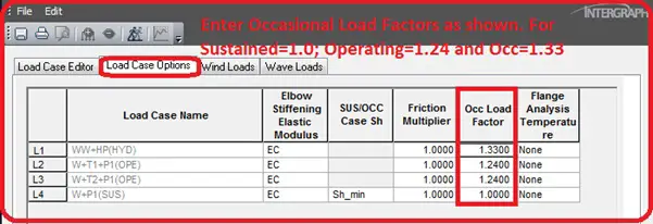 Specifying Occasional Load factors in Caesar II for GRP/FRP piping system
