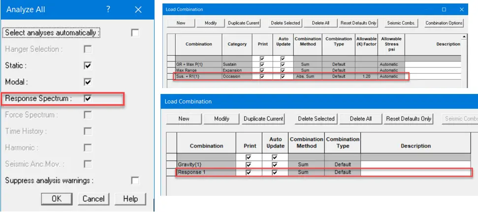 Response Spectrum Load combinations