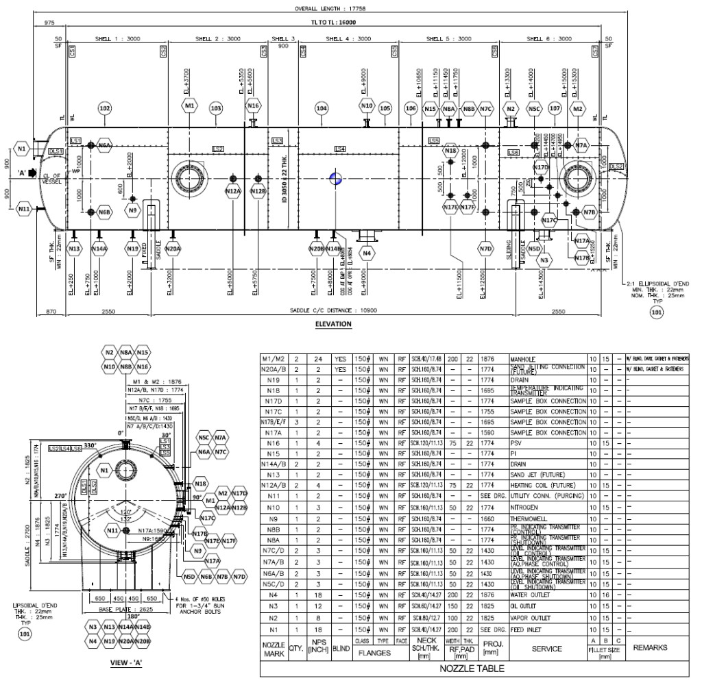 GA Drawing of a Typical 3-phase Separator