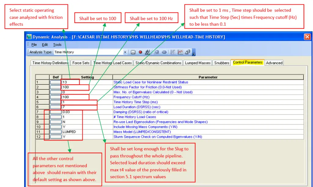 Control Parameters for Time History Analysis