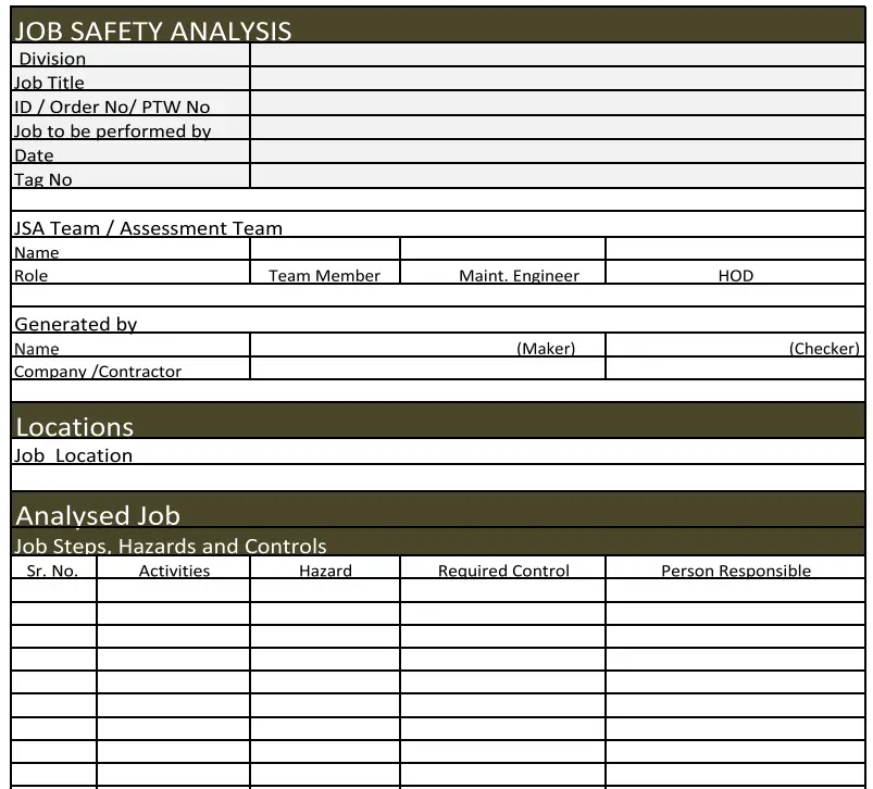 Job Safety Analysis Sample Format