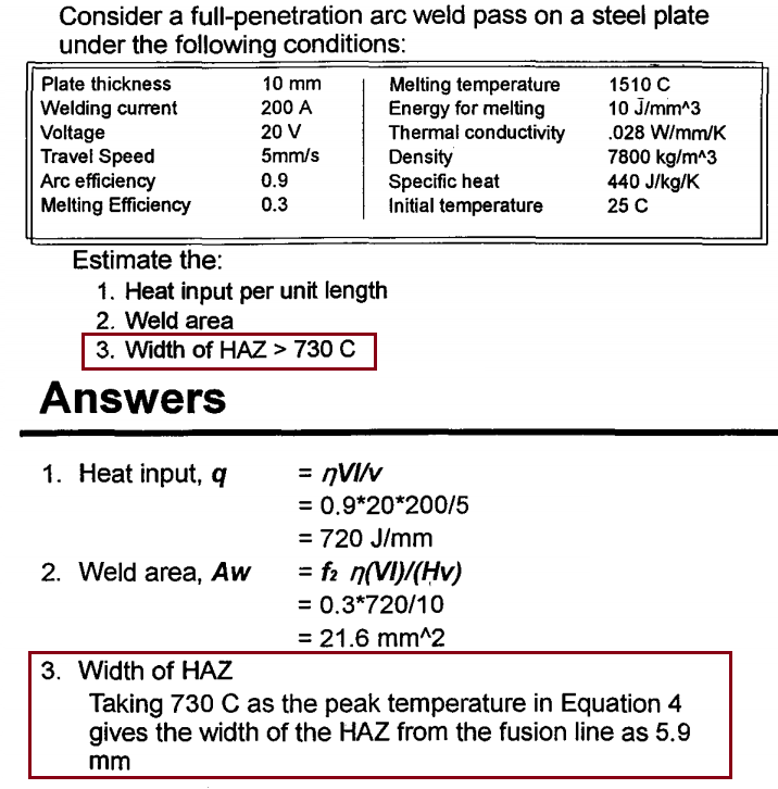 Sample calculation of Heat Affected Zone Distance