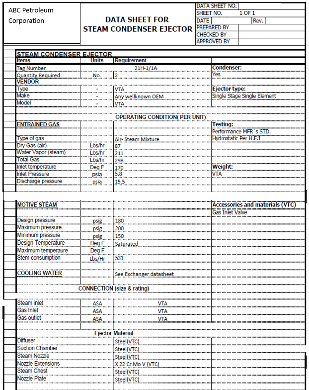 Typical Ejector Datasheet