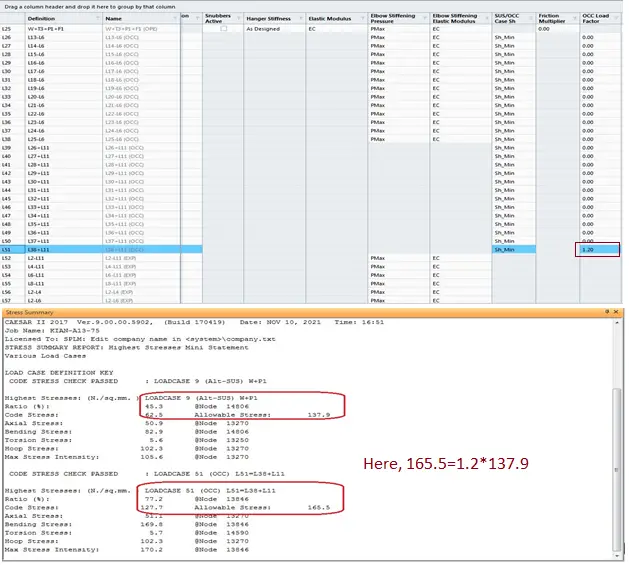 Occasional allowable stress when OCC load factor is filled
