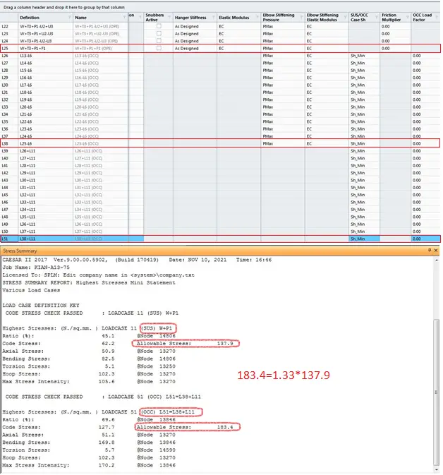 Occasional allowable stress when OCC load factor is left blank