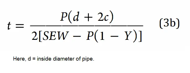 Pipe Thickness Calculation formula using pipe inside diameter