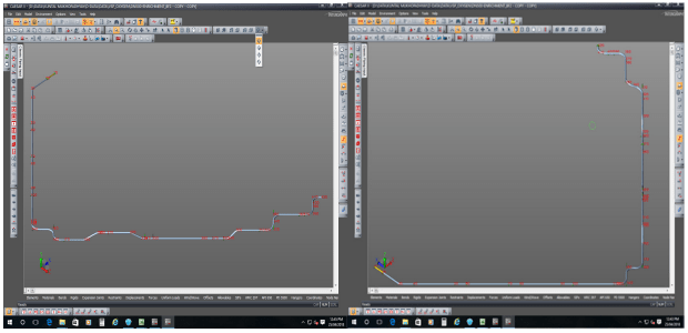 SW ISO view and NW ISO view from CAESAR software of the model of DN 500 Oxygen Pipeline with node numbers marked on it.