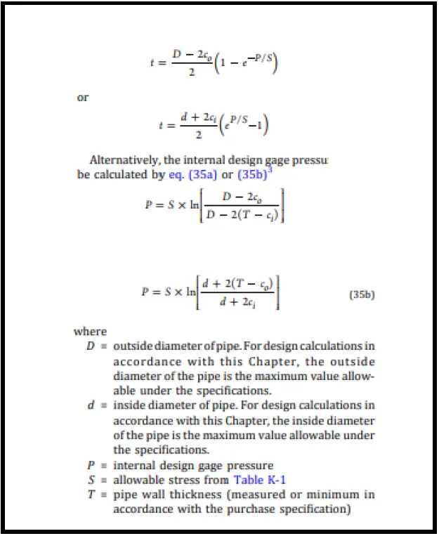 Pressure thickness equations