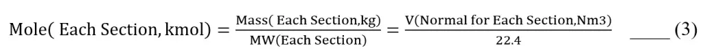 Equation to calculate Mole for each section