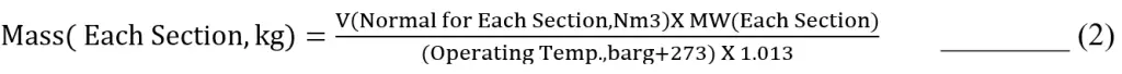 Mass Calculation for each section